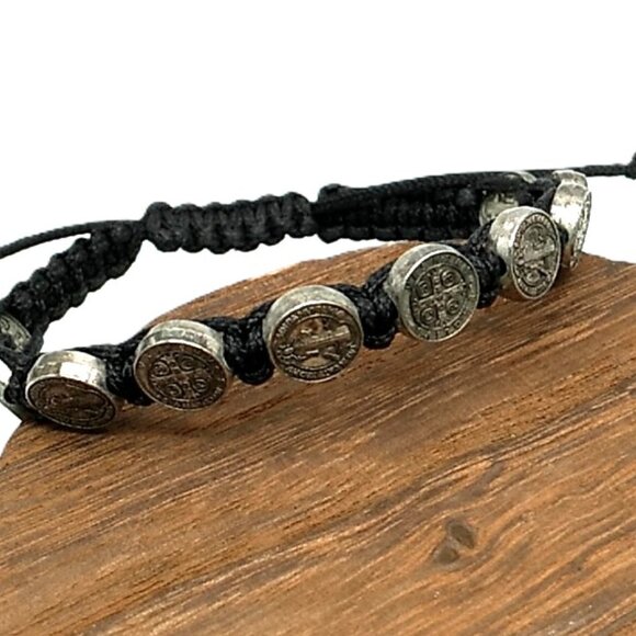 St. Benedict Medal Black Nylon Cord Unisex Bracelet NWOT - Picture 1 of 15